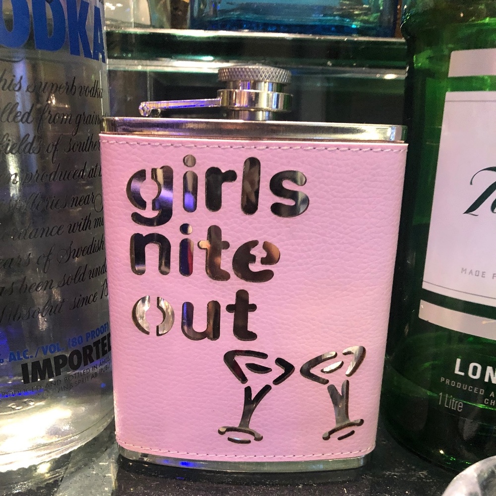 BEY / BIRK 6 oz. Stainless Steel Pink Leatherette "Girls Nite Out" Flask